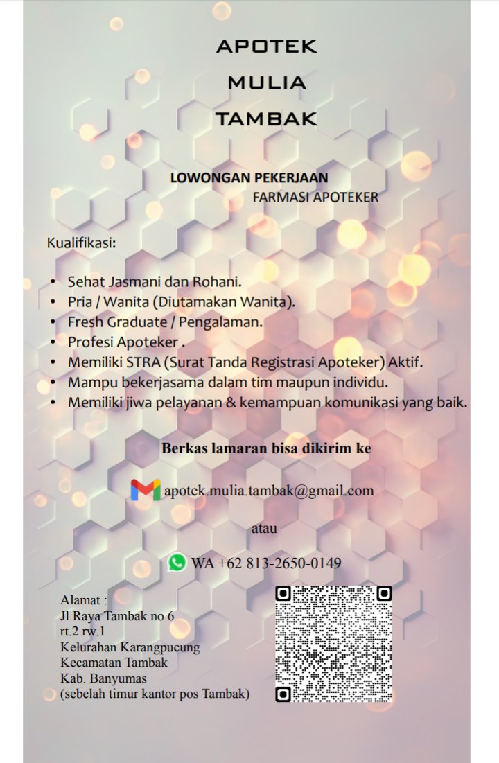 share loker apoteker barangkali ada yg butuh..
#lokerapoteker