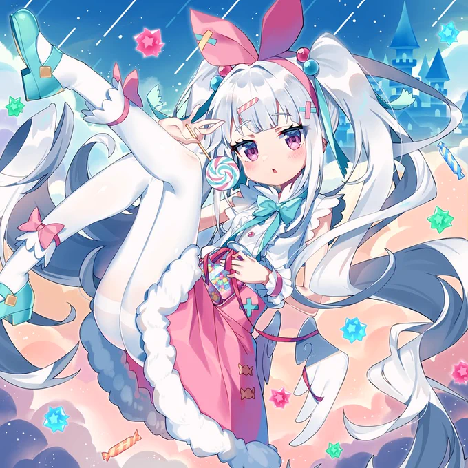 【告知】Arcaea収録楽曲「Small Cloud Sugar Candy」の公式音源用アートワークを描かせていただきました～!!カッコかわいい音楽と一緒に楽しんでいただけたら嬉しいです!🍬 https://t.co/tqMpSIUZTD 