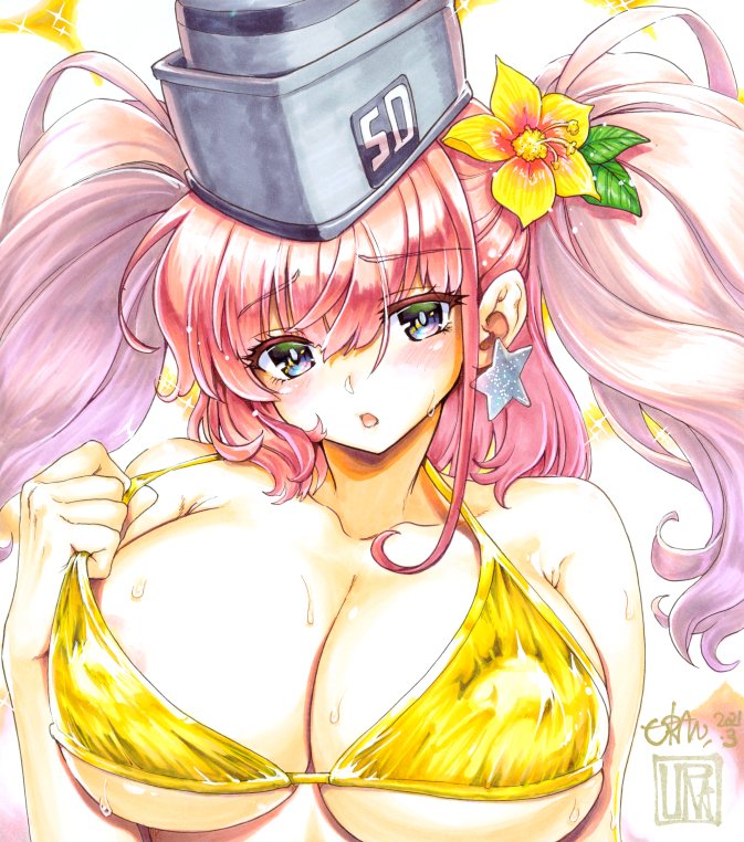 今日の色紙313日目
水着アトランタ
金ビキニに挑戦してみました。

#描いた色紙なるべく毎日アップする
#コピック #アナログ絵 #艦これ #アトランタ #金ビキニ 