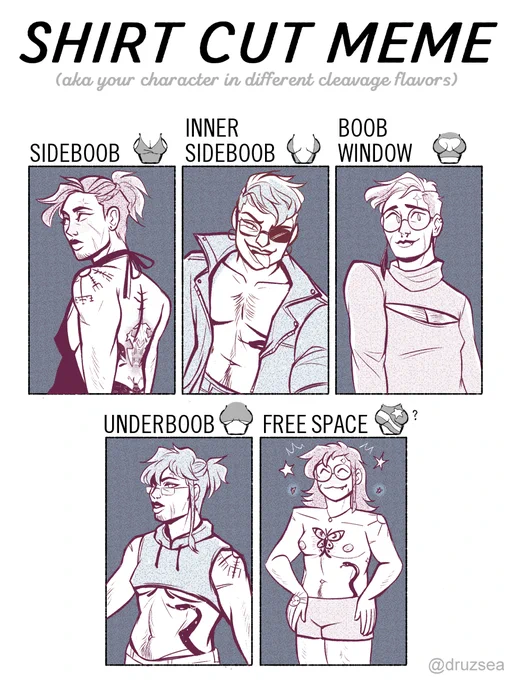 [ oc / nudity ] boob meme so i get to draw/you get to look at kian 5 times

(they/them :3) 