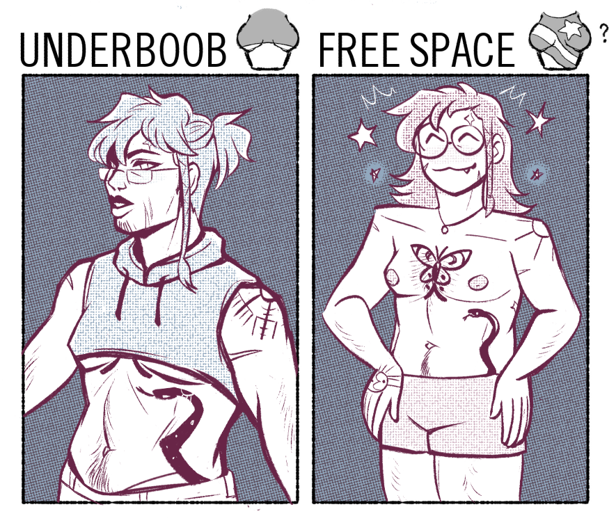 [ oc / nudity ] boob meme so i get to draw/you get to look at kian 5 times

(they/them :3) 