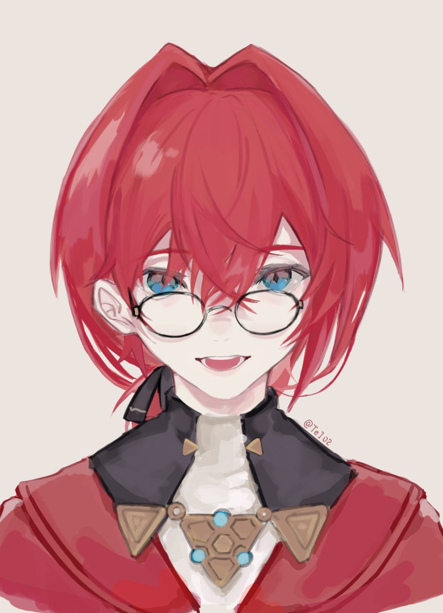 ange katrina 1girl solo glasses red hair blue eyes open mouth red jacket  illustration images