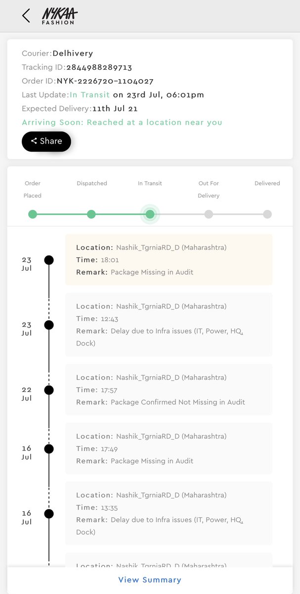 inddip's tweet photo. @MyNykaa #Nykaa my first order was the worst experience of my life. EXTREMELY POOR SUPPORT. Item got missing in transit and after 3 tickets raided with @MyNykaa , the company support had no clue what to do. Item expected delivery 11th July and still not clue of delivery. https://t.co/EYIdyy4vVD