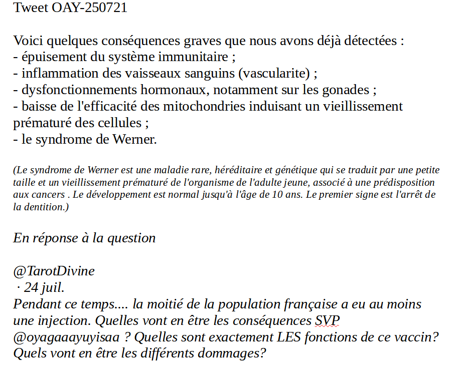 Ummo_Sciences's tweet photo. Tweet d'Oyagaa Ayoo Yissaa le 26/07/21
En image ainsi que sa traduction.

[Syndrome de Werner :  https://t.co/MwhV5MRbTL ] https://t.co/JG2uTCNlgf