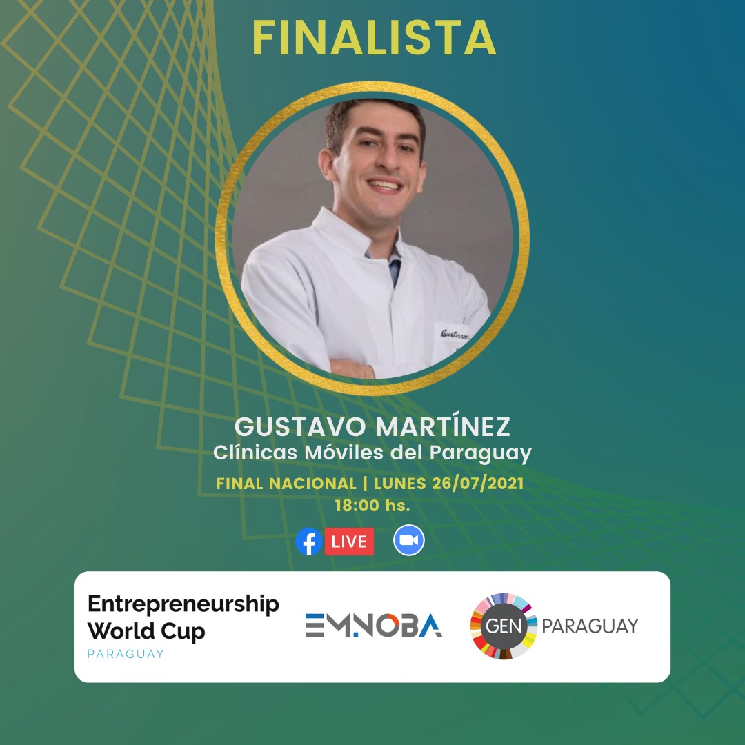 GENParaguay's tweet photo. Clínicas Moviles del Paraguay SA fundada por Gustavo Martinez, finalista del #EWC2021Py Entrepreneurship World Cup - Copa Mundial de Emprendedores.
Final nacional Paraguay, HOY lunes 26 de julio - 18:00hs - Facebook Live @GENParaguay o https://t.co/ND4Gb4VIfk https://t.co/WJIT46peeZ