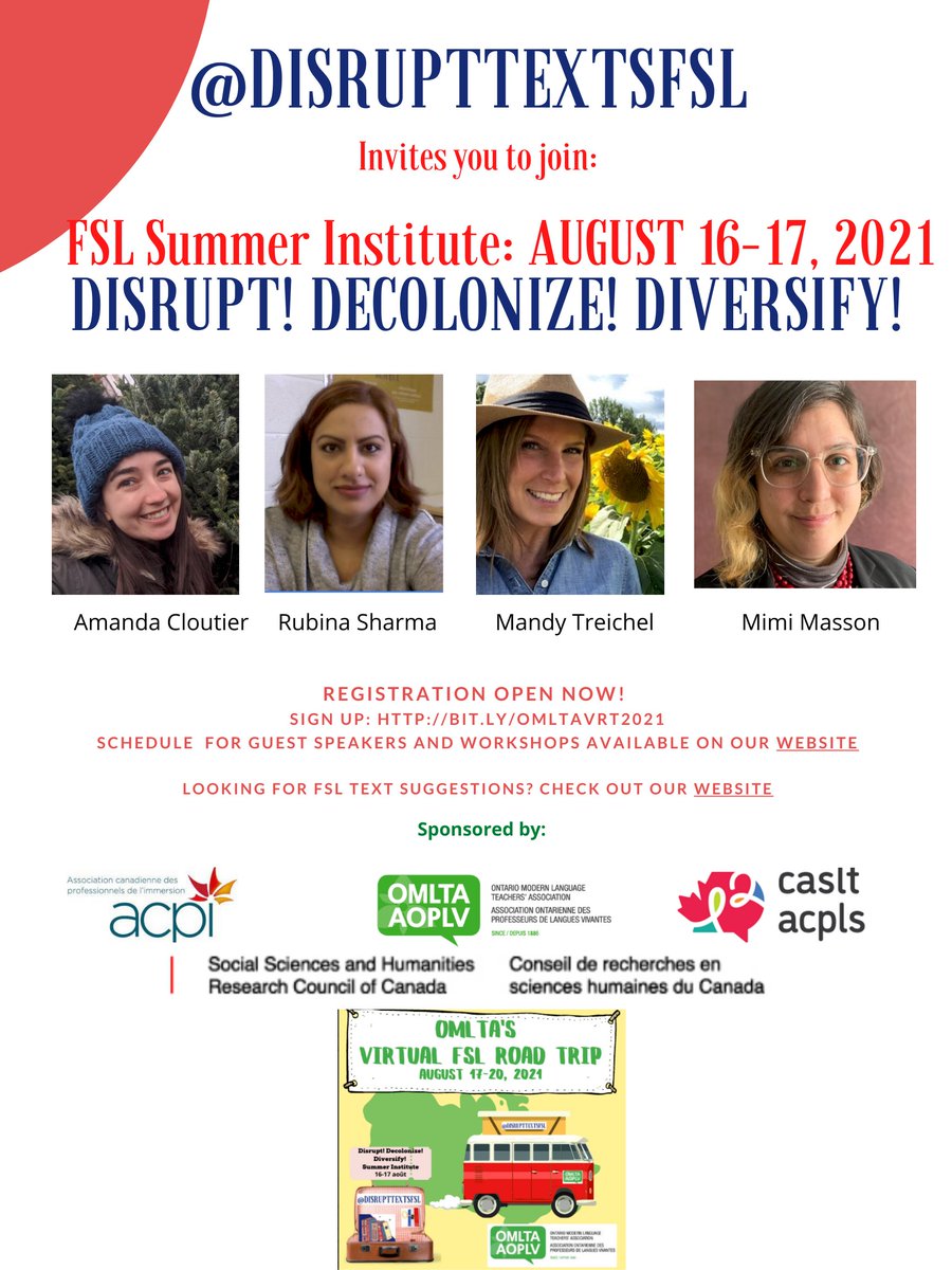 R. Sharma B.A. B.Ed, M.A, OCT (@madamersharma) on Twitter photo Hey FSL educators! Please join us as we share engaging and innovative instructional strategies to decolonize and diversify your FSL Classroom Texts! Sign up for FSL Summer Institute here: bit.ly/OMLTAVRT2021
August 16-17th! @DisruptTextsFSL <a href="/OMLTA/">OMLTA/AOPLV</a> <a href="/CASLT_ACPLS/">CASLT ACPLS</a> <a href="/MmeCloutier/">Amanda Cloutier</a> Hey FSL educators! Please join us as we share engaging and innovative instructional strategies to decolonize and diversify your FSL Classroom Texts! Sign up for FSL Summer Institute here: bit.ly/OMLTAVRT2021
August 16-17th! @DisruptTextsFSL <a href="/OMLTA/">OMLTA/AOPLV</a> <a href="/CASLT_ACPLS/">CASLT ACPLS</a> <a href="/MmeCloutier/">Amanda Cloutier</a>
