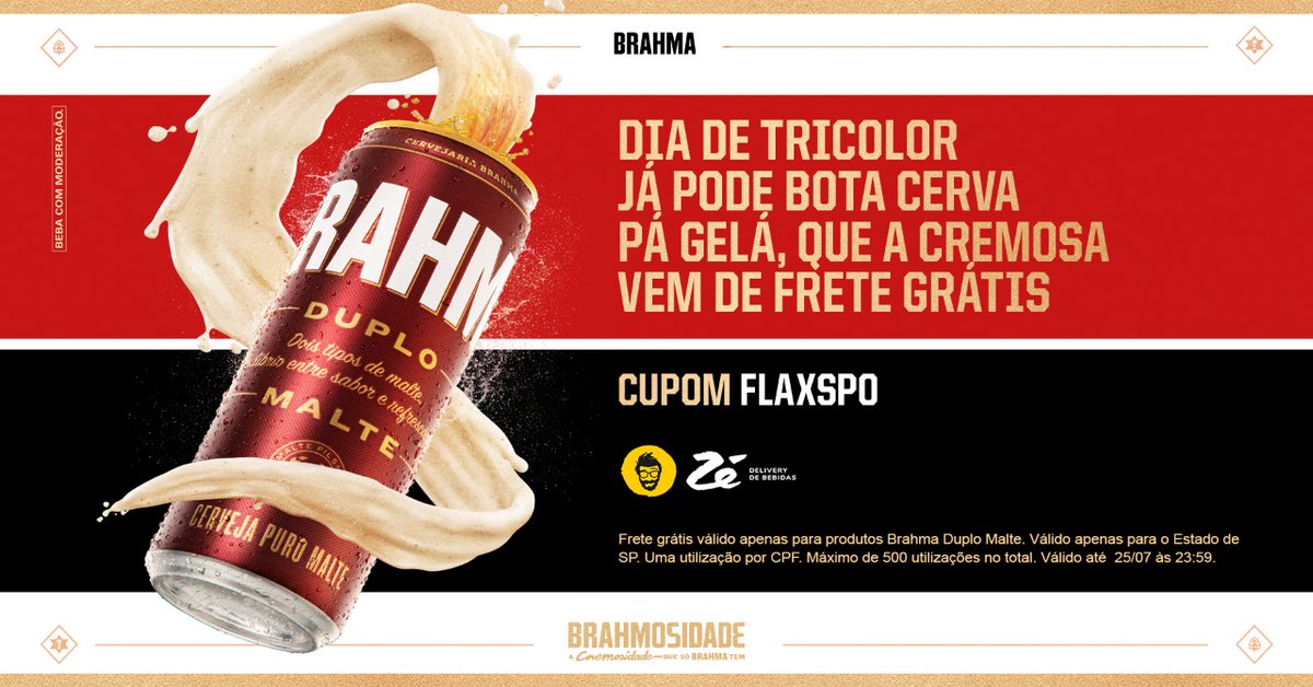 SaoPauloFC's tweet image. Dia de Tricolor ✔️
Dia de Brahminha gelada ✔️

Tá aqui, toma: FLAXSPO cupom* de frete grátis na @BrahmaCerveja pelo app do @ZeDelivery 😉

 #BebaComModeração
