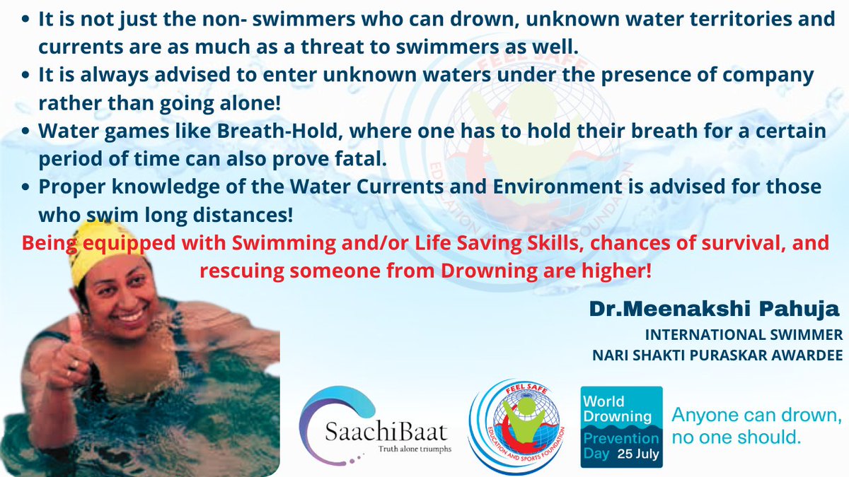 FeelSafeEducat1's tweet photo. Anyone Can Drown
Each Life is Important !
#who
#drowningprevention
#waterrescue
#swimming
#Life_Saving
#eachoneteachonesaveone
#eachlifematters
@RNLI
@WHO @rlsscw @RLSSUK @RLSSCanada @rlsscw
@ndmaindia @NDRFHQ
@saachi_baat @meenakshipahuja https://t.co/g4GDfiWowc
