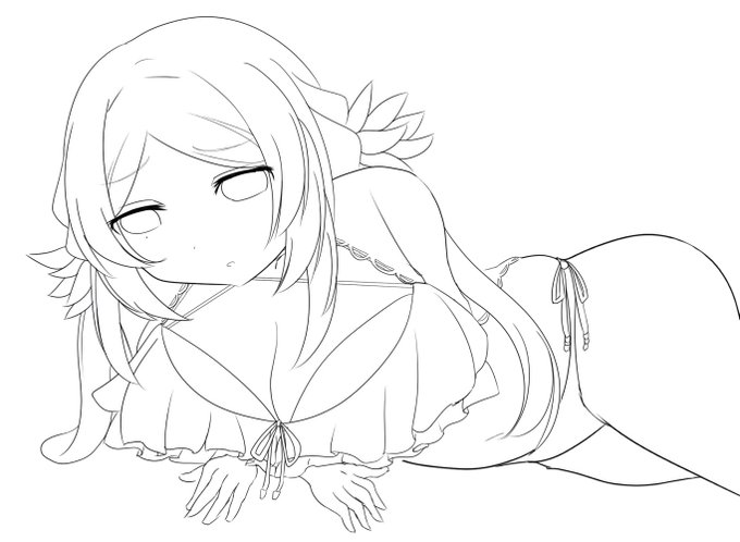 #皆さん線画と塗った後を見せてください 線画の仕方よくわかんぬぇ～～～ 