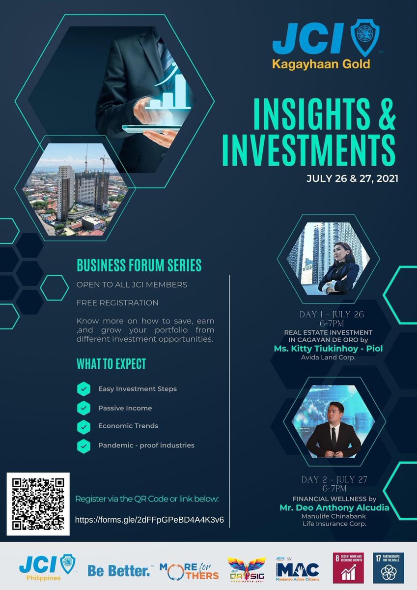 jcikg's tweet photo. Know more on how to save, earn, and grow your portfolio from different investment opportunities.

Join JCI KG's Insights and Investments Business Forum Series.
July 26 - 6pm on Real Estate Investment
July 27 - 6pm on Financial Wellness

Register via the QR Code https://t.co/qQz8S942Uo