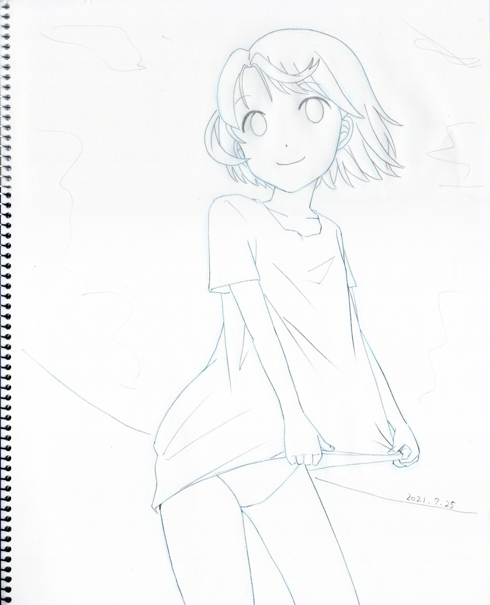 「今日の練習絵を晒します。結局この四連休は買い物以外の外出はしなかった今日は夏空が」|きさらぎこうしのイラスト