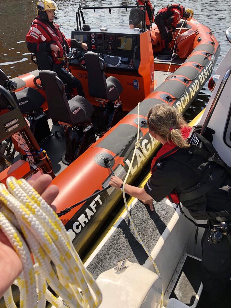 BelHarPolice's tweet photo. Maritime Policing Team training @BelfastHarbour with @OfficialLSAR today. Working together to keep you safe. Please respect the water and emergency life saving equipment. #AStolenRingAStolenLife https://t.co/7CYs3pWcp1