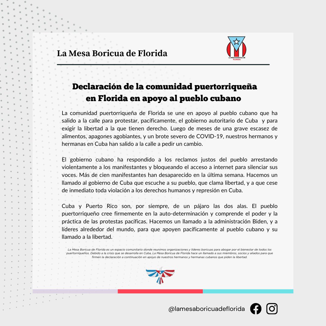 prlcsf's tweet photo. We stand with our brothers and sisters in Cuba peacefully demanding freedom. #SOSCuba #PatriaYVida https://t.co/cZfDPAg23b