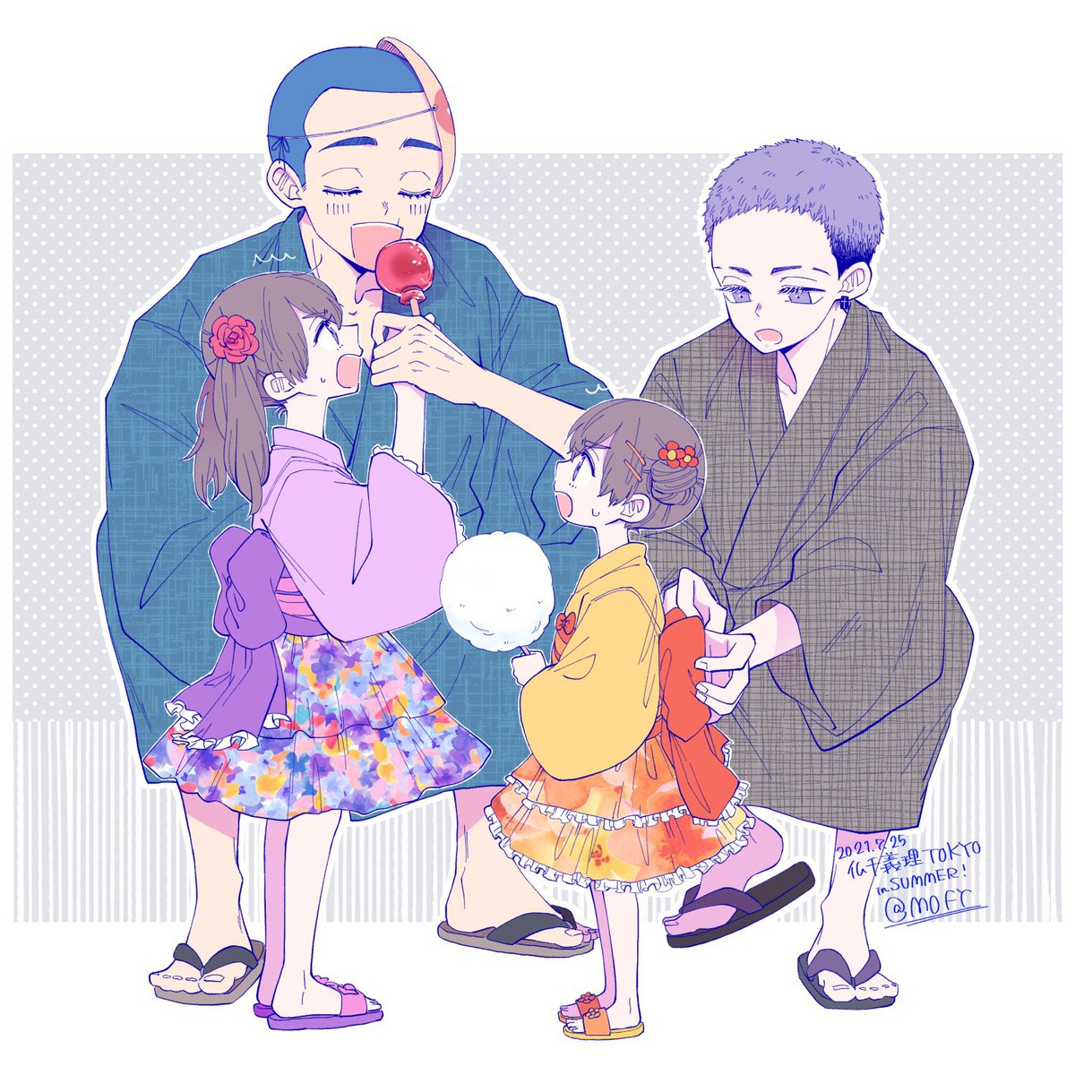 cotton candy japanese clothes kimono food 2girls very short hair multiple girls  illustration images