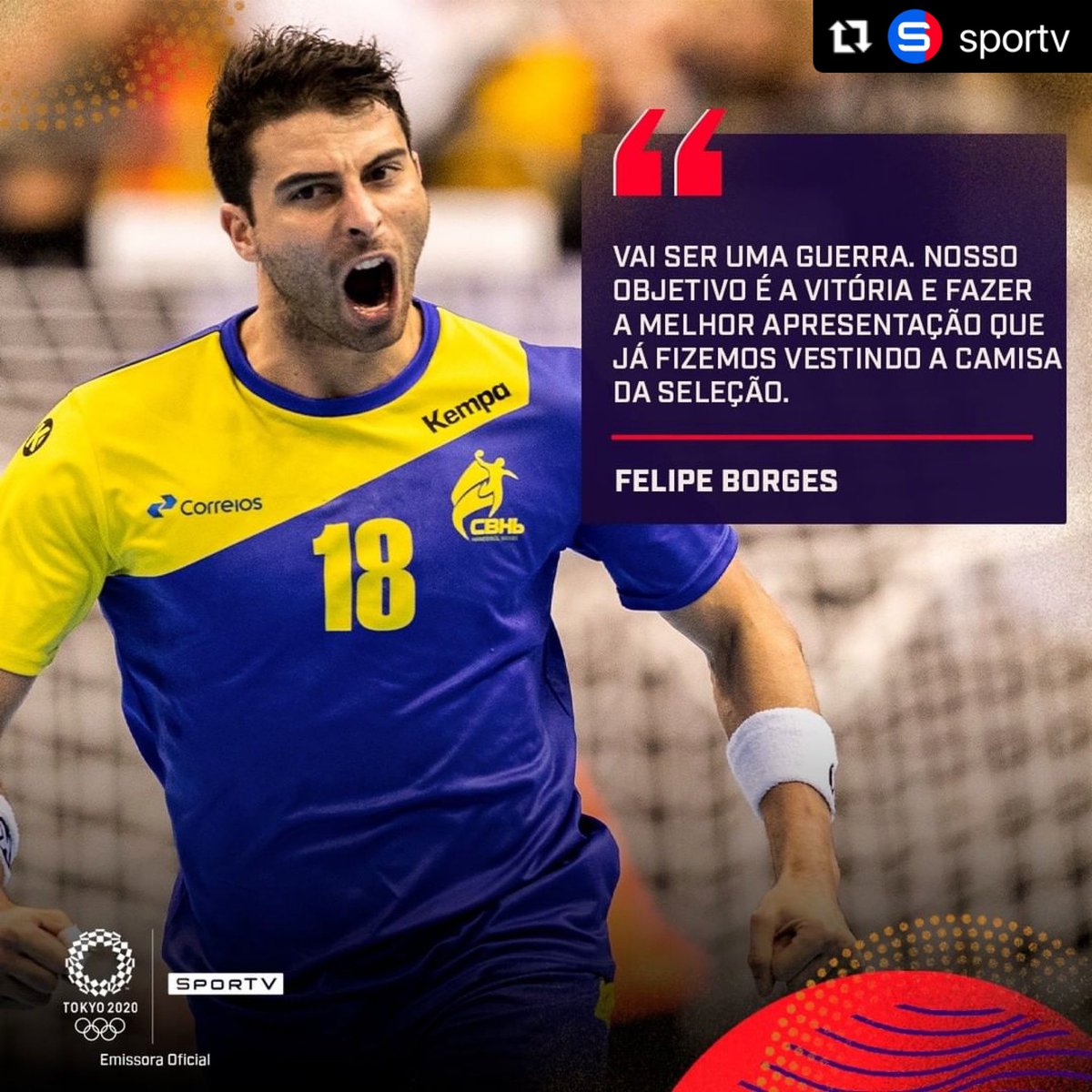 Felipe Borges (@borgeshand18) on Twitter photo 🇧🇷 X 🇫🇷 
Não temos dúvidas de que esse time vai dar tudo para fazer muito bonito nessa olimpíada! #guerreiros 
O segundo desafio é hoje, Brasil contra a França, e você assiste ao vivo às 21h, no SporTV 3. Vamos juntos!
.
.
.
#OlimpiadasNoSporTV #JogosOlimpicosNoSporTV 🇧🇷 X 🇫🇷 
Não temos dúvidas de que esse time vai dar tudo para fazer muito bonito nessa olimpíada! #guerreiros 
O segundo desafio é hoje, Brasil contra a França, e você assiste ao vivo às 21h, no SporTV 3. Vamos juntos!
.
.
.
#OlimpiadasNoSporTV #JogosOlimpicosNoSporTV