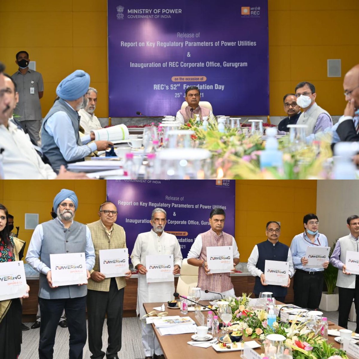 OfficeOfRKSingh's tweet photo. The Hon’ble Minister of Power and New &amp; Renewable Energy, Shri R K Singh, launched the ‘Report on Key Regulatory Parameters of Power Utilities’ on @RECLindia’s 52nd Foundation Day today. https://t.co/JvL6JKdqWC