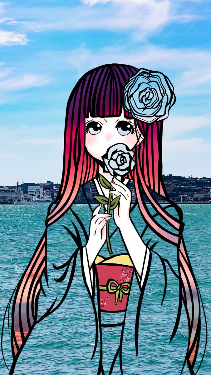 今日撮った海と 切り絵風のイラストです Erica のイラスト