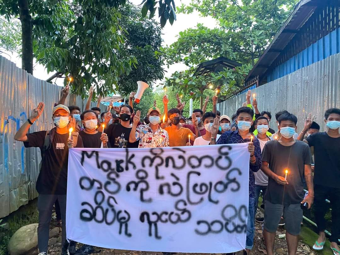 KdoubleTZ2's tweet photo. A protest march was held by the youth in Sai Taung village, Hpakant Tsp, shouting revolutionary slogans.
#ICRC_SaveMyanmarPrisoners
#July25Coup 
#WhatsHappeningInMyanmar https://t.co/NYHzatKFFx