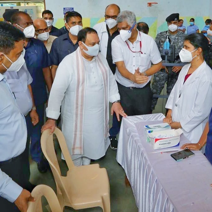 ccpmayor's tweet photo. Today BJP National President @JPNadda along with Chief Minister of Goa @DrPramodPSawant and Health Minister @visrane visited our vaccination centre at Don Bosco Oratory, Panaji and was happy to see the priority being accorded to vaccination to get Panaji 100% vaccinated. https://t.co/L43tW023L0