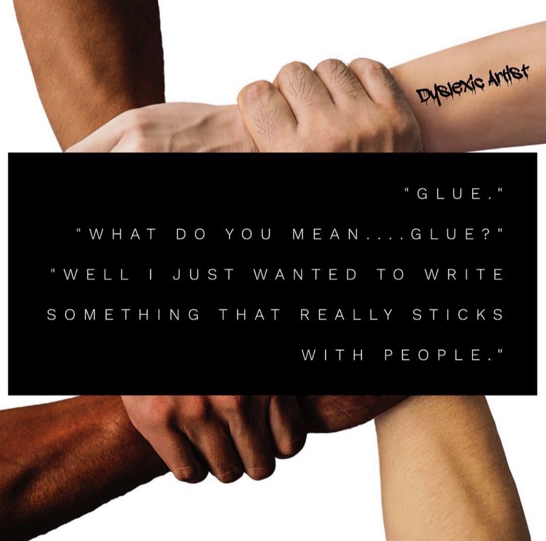 DyslexicArtist's tweet photo. https://t.co/rxMWT4E9JT •GLUE• #mypoetry #mywriting #poem #dyslexia #glue #letssticktogether #artist #dyslexic #irishwriter #stuckinthemiddle #reservoirdogs #ilovebeingdyslexic #roxymusic #trainspotting #bubblegum #stealerswheel #playingwithwords #poetryisnotdead #barryyellow https://t.co/v0NZjbGjC0