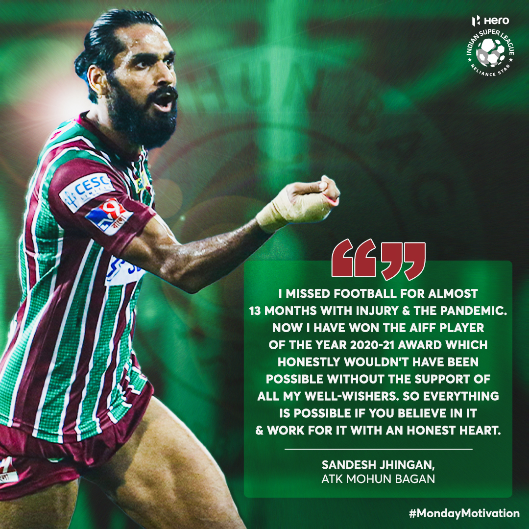 IndSuperLeague's tweet photo. .@SandeshJhingan's story is the perfect #MondayMotivation for us all 🙌

#HeroISL https://t.co/Y9ghWaIQfI