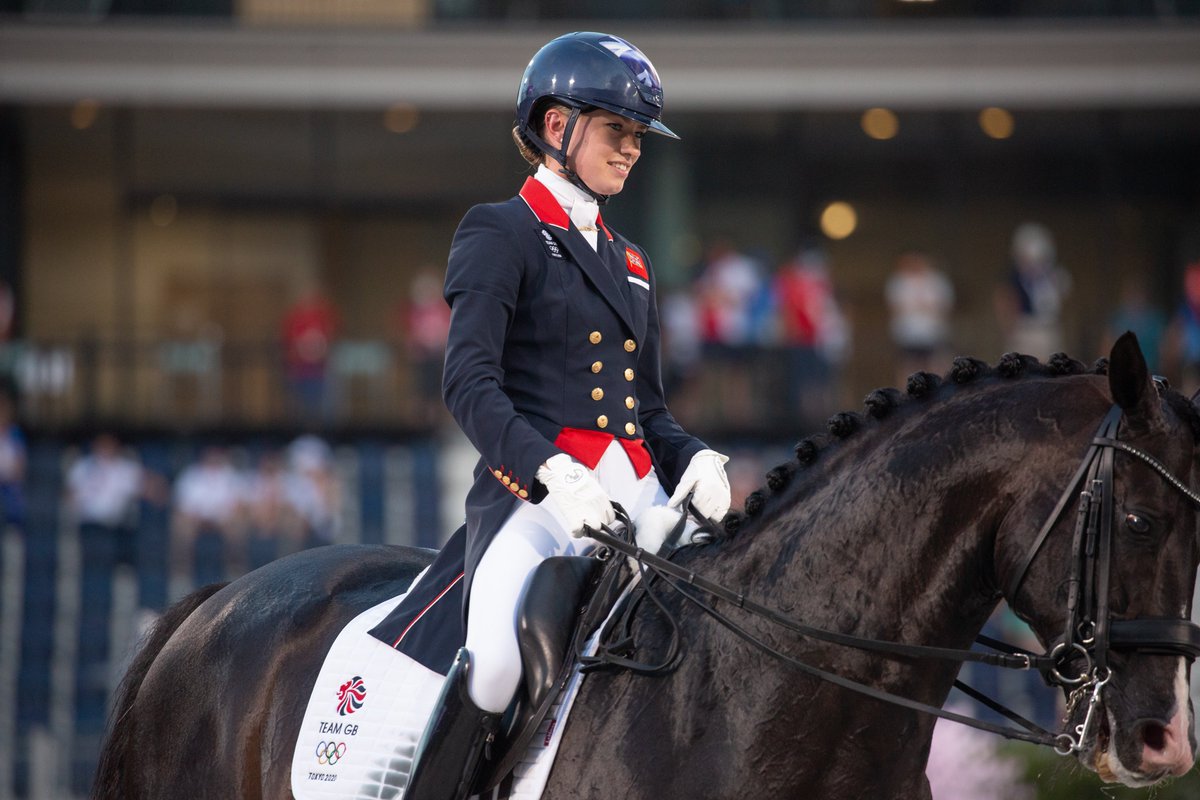 TeamGB's tweet photo. Three individual finals. Team qualification secured. 

A successful evening's work for @CSJDujardin, @lottiefryy and @HesterDressage 🐎

#TeamGB https://t.co/z83RF339rQ