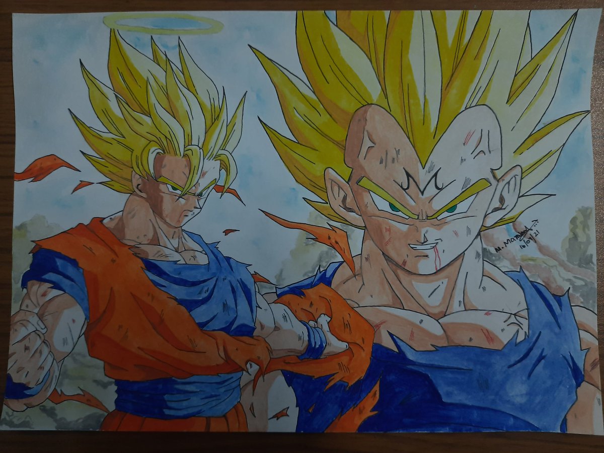 Maraimozhivend1's tweet photo. @GokuTweet and @VegetaTweet  art by @Maraimozhivend1 https://t.co/HwJ4sYOU3l