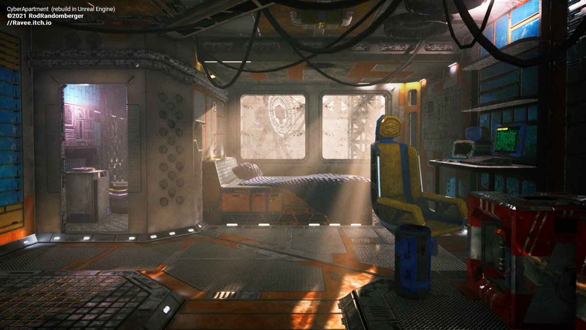 RodRandomberger's tweet image. I rebuild my #cyberpunk apartment scene in #UnrealEngine almost like the original i did it in #Unity 5.5 this year. interesting to see the difference 🙂 #gamedev #indie #IndieGameDev #madewithunity #indiedev #gamedevelopment #3dmodeling #WIP #scifi #lightning