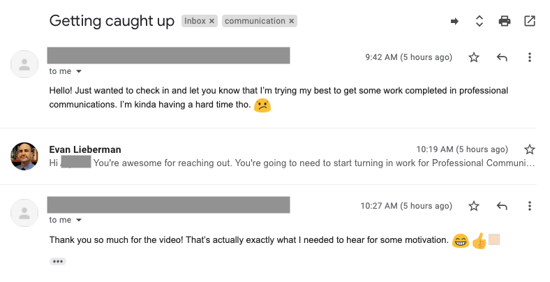 DrEvanLieberman's tweet photo. Virtual school is different than traditional brick and mortar school, but we can still make a difference in our students' lives. Making connections online is difficult, but not impossible. Here's some positive feedback from last year's students... https://t.co/Hbfngjbjtp