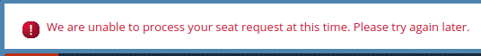 gpeden's tweet photo. @Delta getting this error "We are unable to process your seat request at this time. Please try again later."  when trying to select seats. I tried several times, support-bots no help.  any chance a human being could help me sort? https://t.co/NyF7DjGb5q