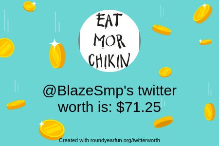 BlazeSmp's tweet photo. My Twitter worth is: $71.25

Find yours with https://t.co/bfFEVg8FqE

⠀ https://t.co/wUcYWP4HPO