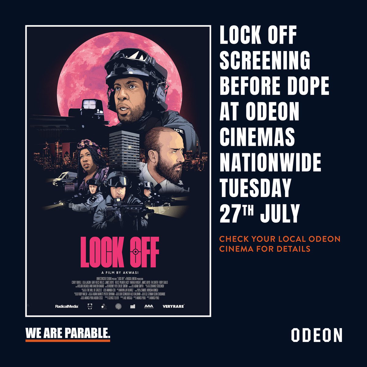 weareparable's tweet photo. As part of this screening with @ODEONCinemas weโre also showing โLock Offโ by Akwasi, which is one of the best shorts weโve seen all year ๐๐พ
Showing in 65 cinemas around the UK this Tuesdayโฆget involved ๐๐พ๐๐พ๐๐พ https://t.co/5y0aXAhSsq