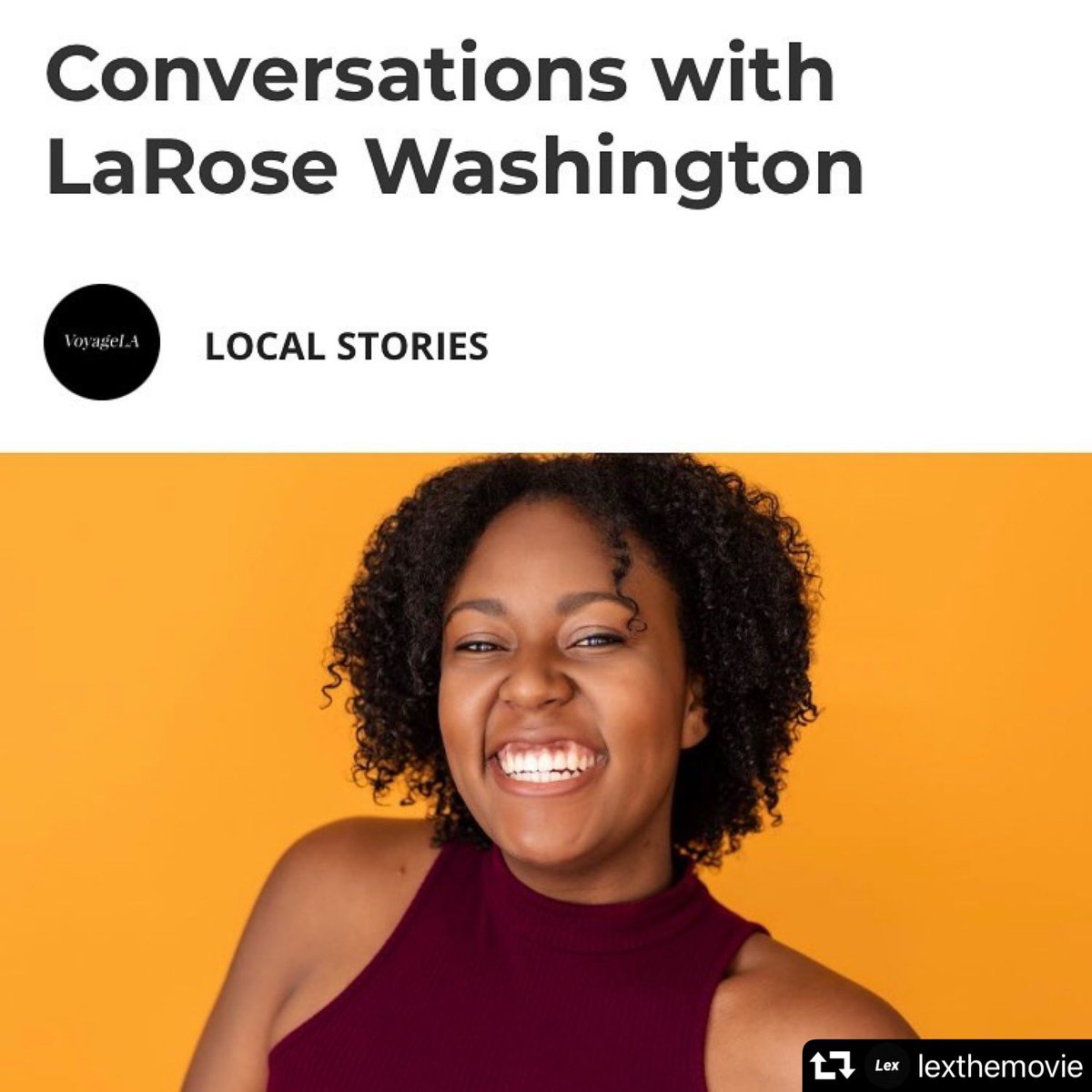 Zephyr_ZEN's tweet photo. Find out more about #LexTheMovie &amp; LaRose Washington in this new article by @voyagelamag! 🎬

#repost @lexthemovie 🎥
・・・
Our writer/producer/director dishes on what inspires her in an article by #voyagela. 

Read the article here: https://t.co/eTMVKBmRzW https://t.co/sKRkR2FXio