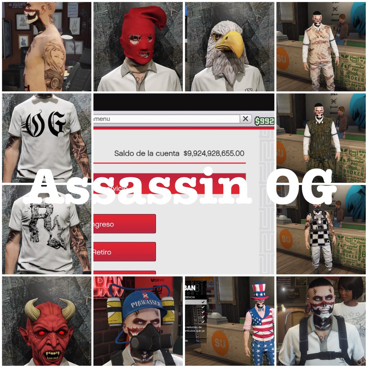 AssassinOG18's tweet photo. 🚨 Account for sale PS4- PS5 🚨

Transferred from ps3 

Male 🧔 level 502 🌐
Cash 💵 9, 924, 928, 655 Billions 
all unlocked 🔧💣🧨🔫
Face paint halloween 👻🎨 
Mask festive and halloween 🎃 🎭
Tattoos all unlock 

Female 👩 level 500 🌐
all unlocked 🔧💣🧨🔫
Mask jeti woman👻 https://t.co/rjBNbVaaSx