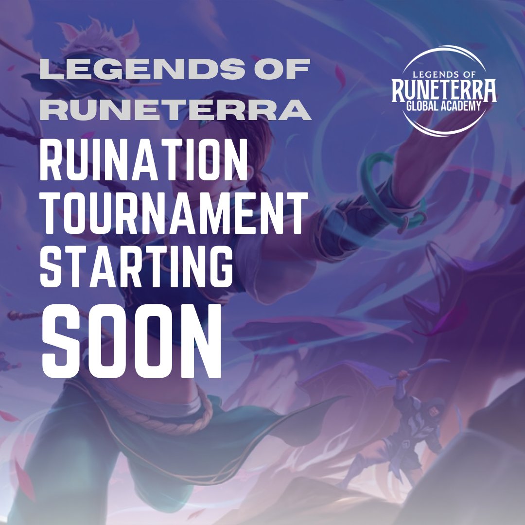 Legends of Runeterra: Global Academy is hosting their Ruination Tournament in less than one hour and giving away prizes to the top four players! Sign up to compete using this link:
brackot.com/tournament/uTc…

#esports #gaming #LegendsofRuneterra #esportstournament