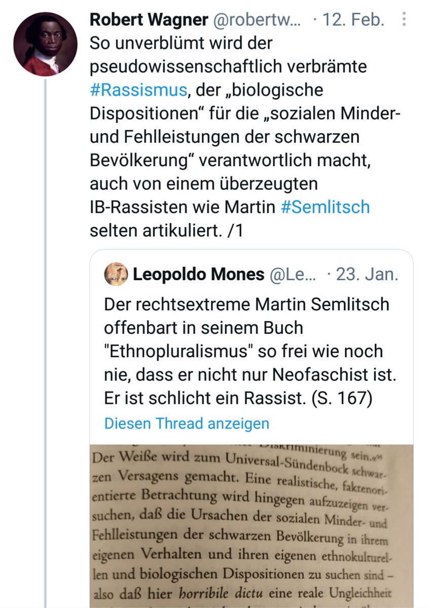 robertwagner198's tweet photo. @LSteinwandter Mal abgesehen von den zahlreichen anderen Belegen, die ich gesammelt habe (Kostprobe ⬇️). Es besteht kein Zweifel an der Feststellung von @KonProg (s. ⬆️ /2, Bild 2): Das Weltbild von Martin „Lichtmesz“ #Semlitsch kreist um die Primärkategorie „Rasse“. /3
https://t.co/t9msqM1sO1 https://t.co/PlWGUkbAc9