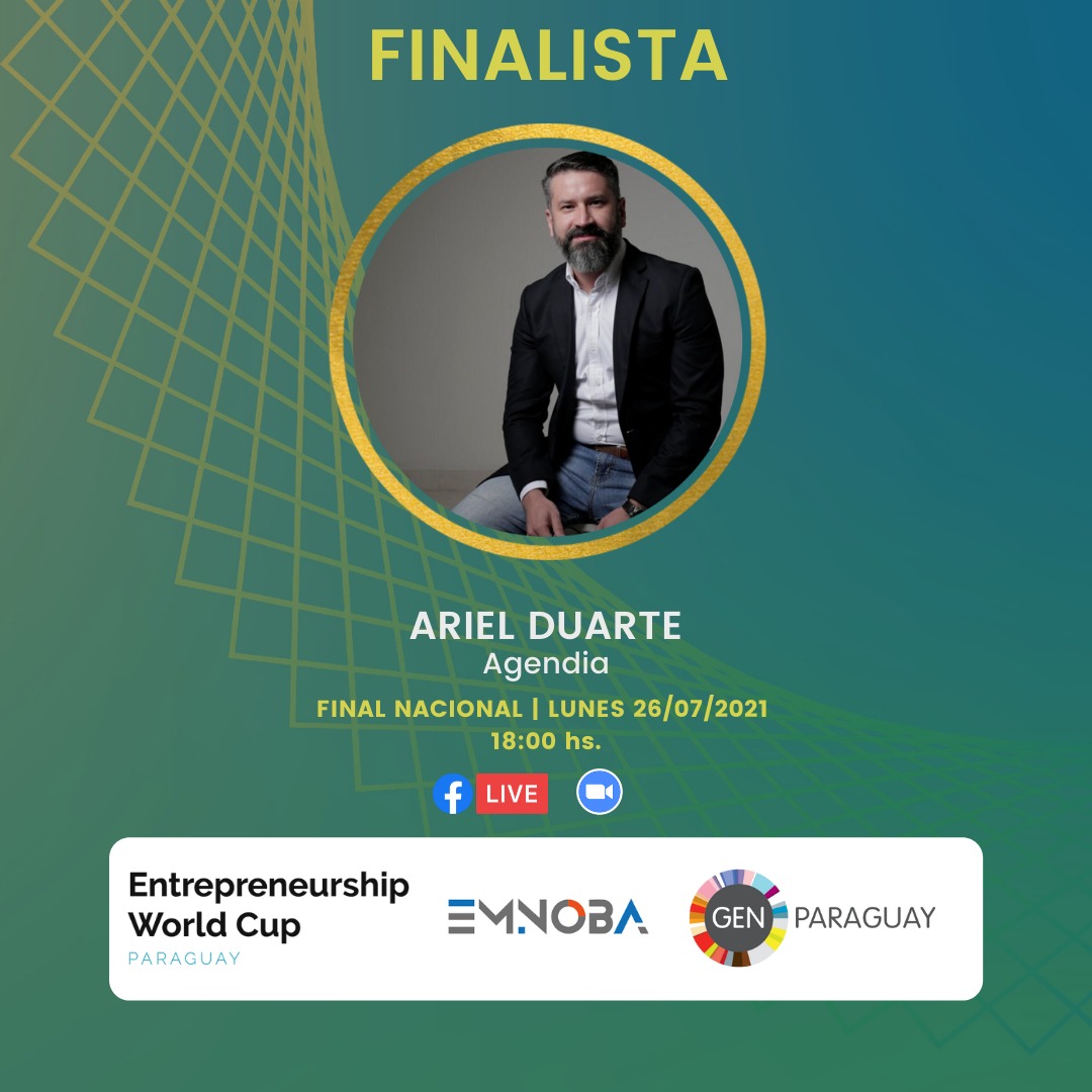 GENParaguay's tweet photo. AGENDIA fundada por Ariel Duarte, finalista del #EWC2021Py Entrepreneurship World Cup - Copa Mundial de Emprendedores.
Final nacional Paraguay, lunes 26 de julio - 18:00hs - Facebook Live @GENParaguay o https://t.co/ND4Gb5djDU https://t.co/LqCGf6uxtv