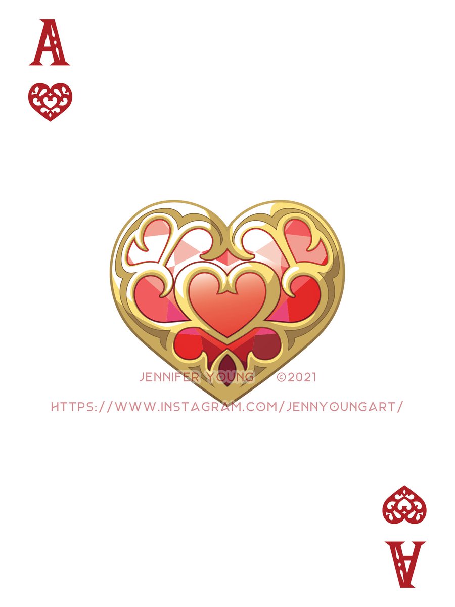 jennyoungart's tweet photo. And now here's the Ace of Hearts, featuring a (faceted) BotW heart container ❤
I decided to go with a crystalline aesthetic when choosing which Zelda items to use in place of the standard suits for the deck.
#Zelda #BreathoftheWild #heartcontainer #playingcardsdesign https://t.co/R0pZKyVHMz