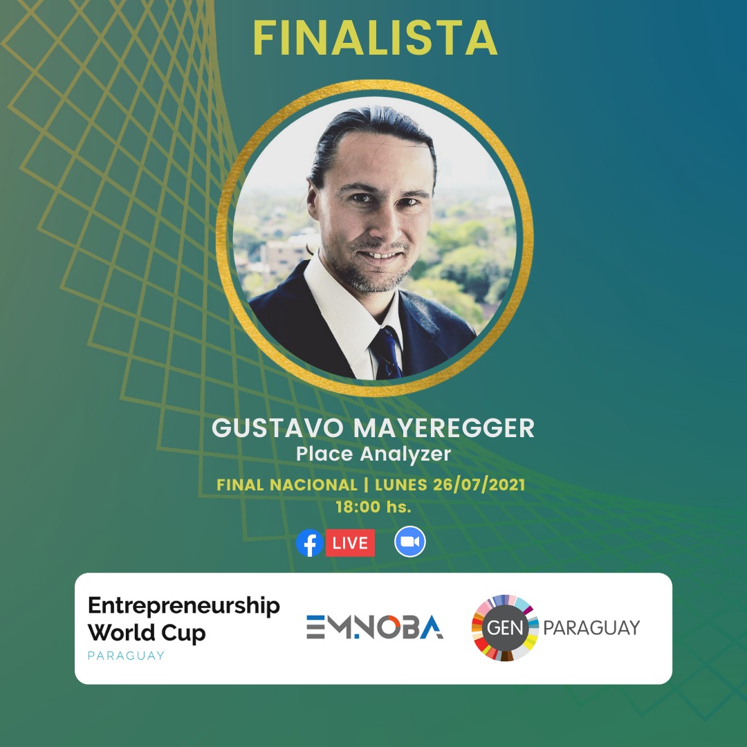 GENParaguay's tweet photo. Place Analyzer fundada por Gustavo Mayeregger, finalista del #EWC2021Py Entrepreneurship World Cup - Copa Mundial de Emprendedores.
Final nacional Paraguay, lunes 26 de julio - 18:00hs - Facebook Live @GENParaguay o https://t.co/ND4Gb4VIfk https://t.co/5lkJyJx5Ms