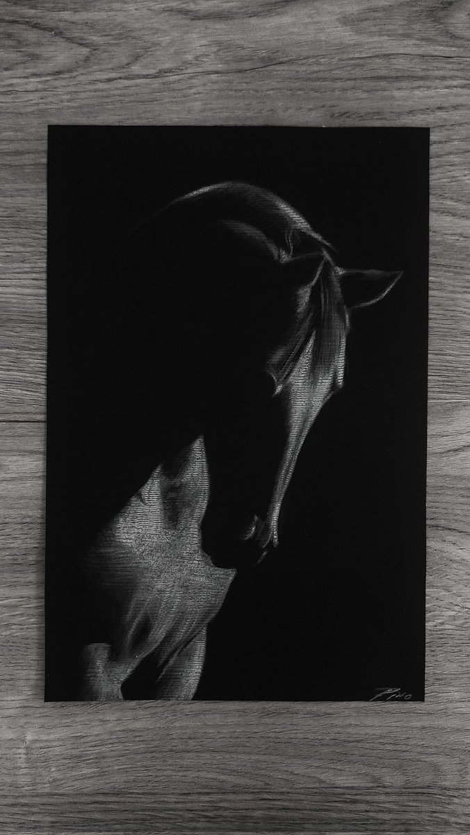 Hice este dibujo en hoja negra y lápiz blanco., image size:676x1200