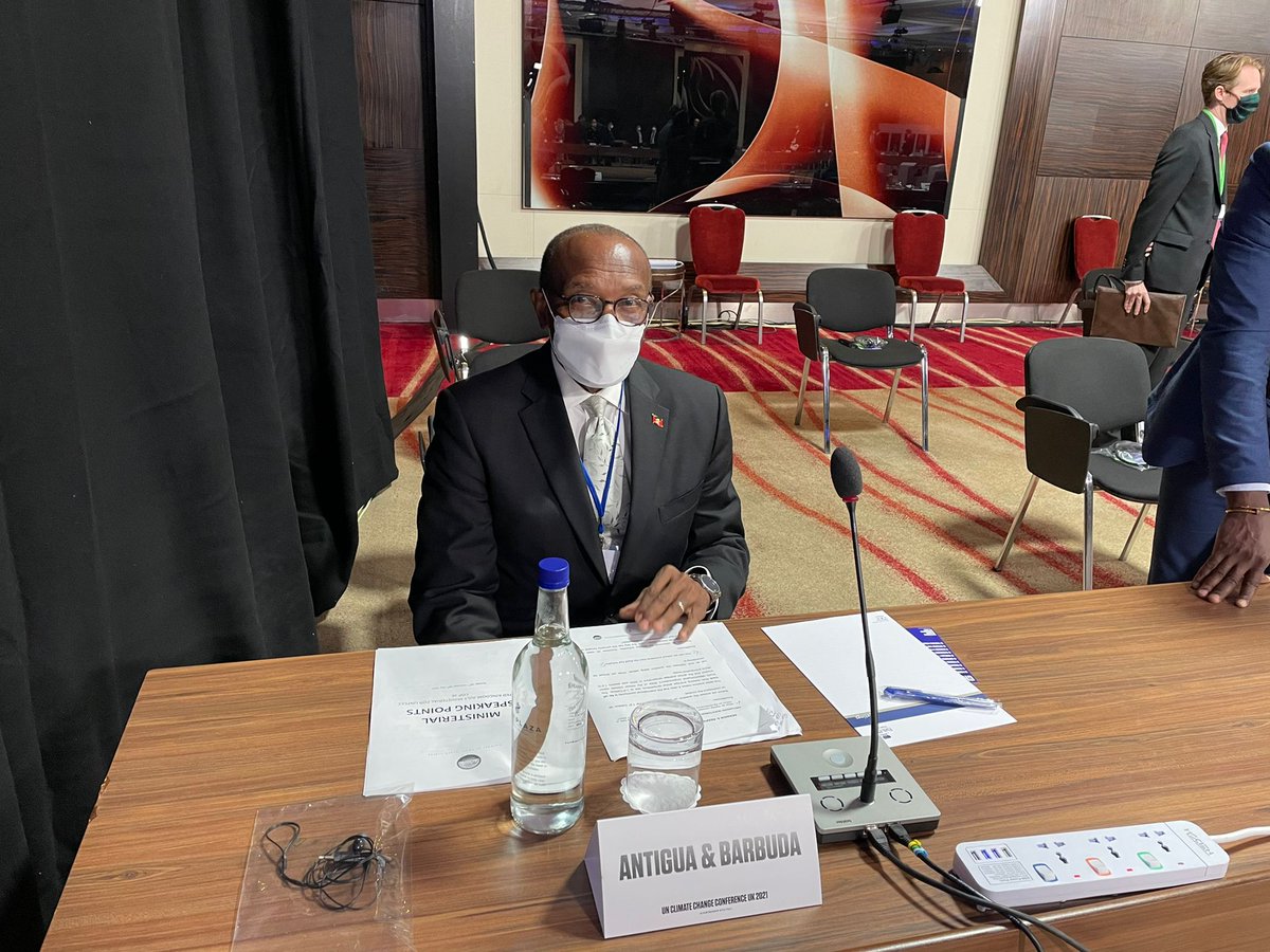 AOSISChair's tweet photo. The Hon. Minister Joseph along with the @AOSISChair Ministerial Caucus, pictured at the UK's July Ministerial Session ahead of #COP26. 
With less than 100 days before COP26, strong action to keep the 1.5˚C pathway within reach is imperative.
#SIDSLead #SIDSMatter 📸@climateenvgd https://t.co/byQKqvrAp6