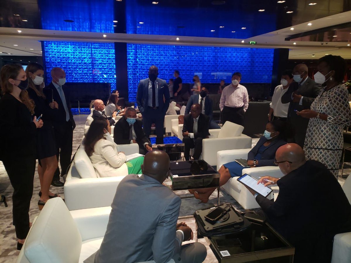 AOSISChair's tweet photo. The Hon. Minister Joseph along with the @AOSISChair Ministerial Caucus, pictured at the UK's July Ministerial Session ahead of #COP26. 
With less than 100 days before COP26, strong action to keep the 1.5˚C pathway within reach is imperative.
#SIDSLead #SIDSMatter 📸@climateenvgd https://t.co/byQKqvrAp6
