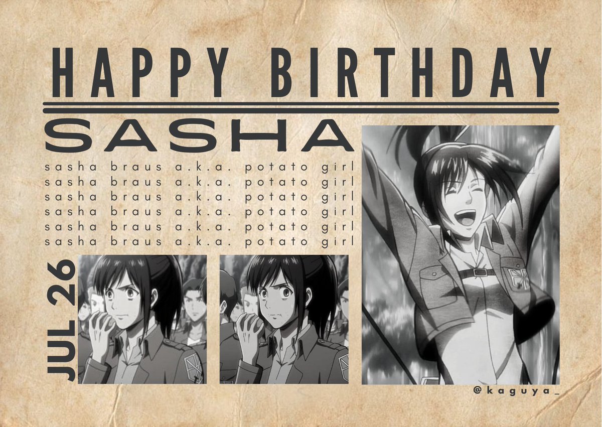 shinomiya_14's tweet photo. hbd to our potato girl, sasha braus!! 🥳
#AttackOnTitan #aot #sasha #braus #sashabraus #potatogirl #anitwt #anime https://t.co/iw3HPGTiiR