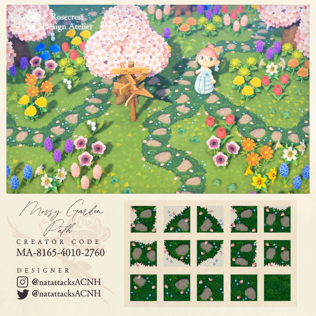 My Mossy Garden Path is now available in Able's! I was pleasantly surprised by how many different configurations can be created with this one and I hope you all enjoy it too! ☺❤

(Click and scroll for some configuration/use ideas! 😊)

#ACNHPath #ACNHDesign
