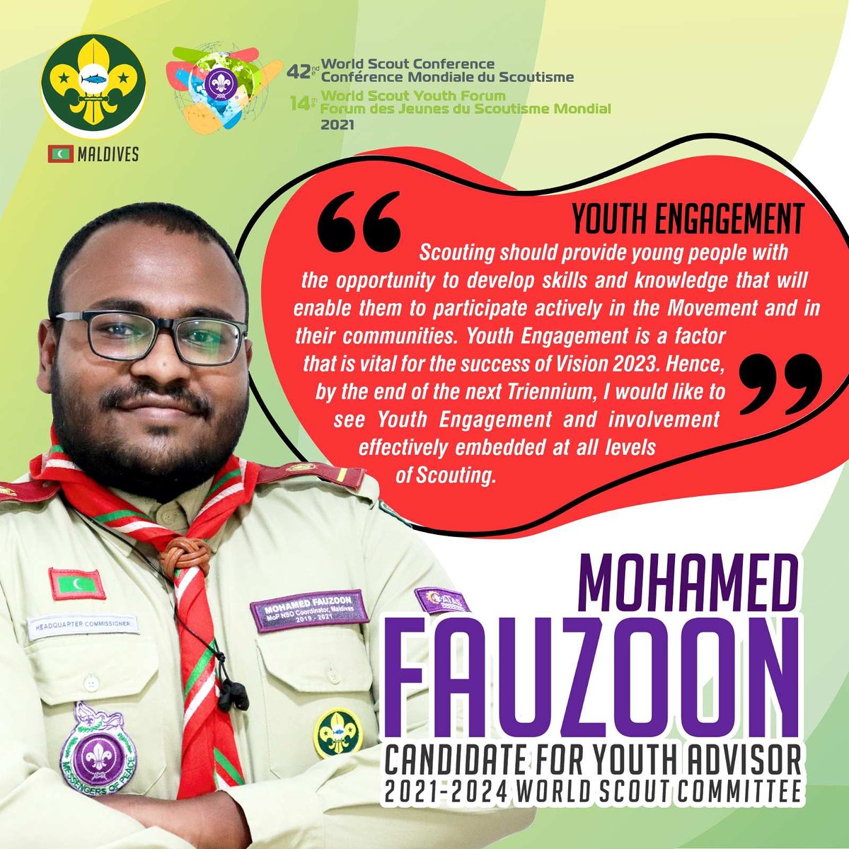 MFauzoon's tweet photo. Priority Area #1: Youth Engagement
Youth engagement leads to better outcomes for young people and their communities. Hence as Movement of Young People Scouting plays an important role in the development of Young People and their communities.
#Fauzoon4YA #Scouts #ScoutMv #WSYF https://t.co/W9YdTHrueg