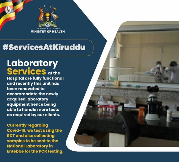 ChimpReports's tweet photo. @MinofHealthUG is informing you that Laboratory Services at Kiruddu Hospital are fully functional #ChimpReportsNews #ServicesAtKiruddu #StaySafeUG https://t.co/qa9ABeVN5D