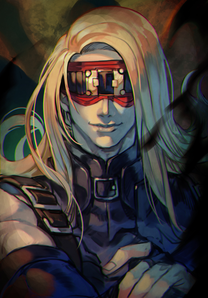 male focus 1boy long hair blonde hair solo blindfold headband  illustration images