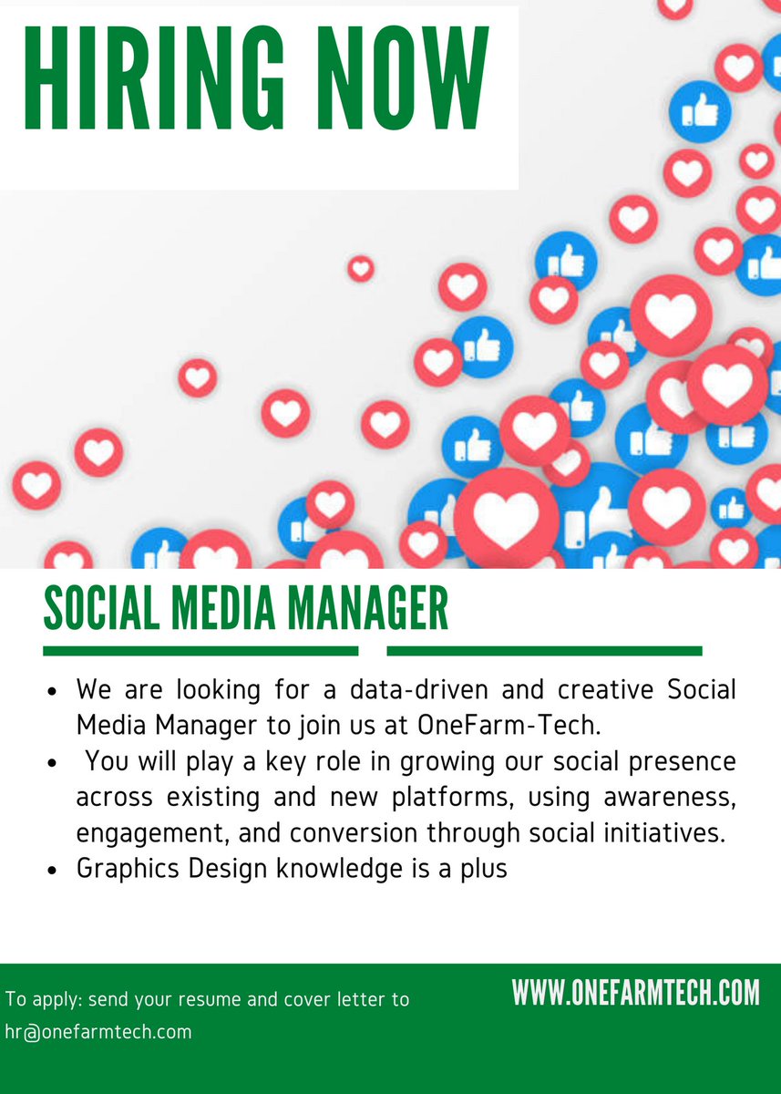 OneFarmTech's tweet photo. Looking to get into agrotech? Kick start your career as our social media manager #socialmedia #hiring #jobsearch #DigitalMarketing #jobs #business https://t.co/kCHz13iuZQ