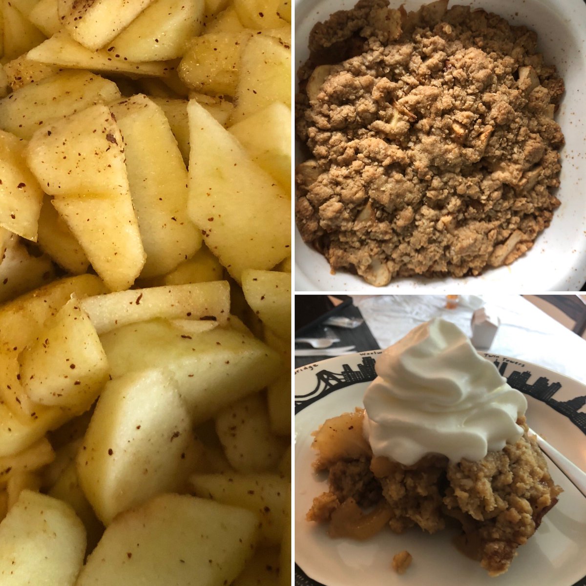 jkmontclare's tweet image. Had a bunch of apples in the fridge, so baked apple crisp…baking and consuming it feels like *Warm Hug*. 
I didn’t know I needed one but it really did make me feel happy…so sending you all virtual hugs to lift your spirits! #PositiveVibes #bakingtherapy