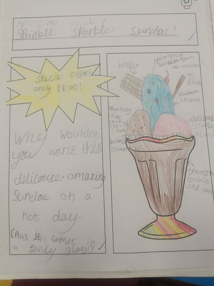 Check out our persuasive writing...we made adverts for our dream ice cream sundae. (Although, I don't need much persuasion to eat ice cream 😋🍧)